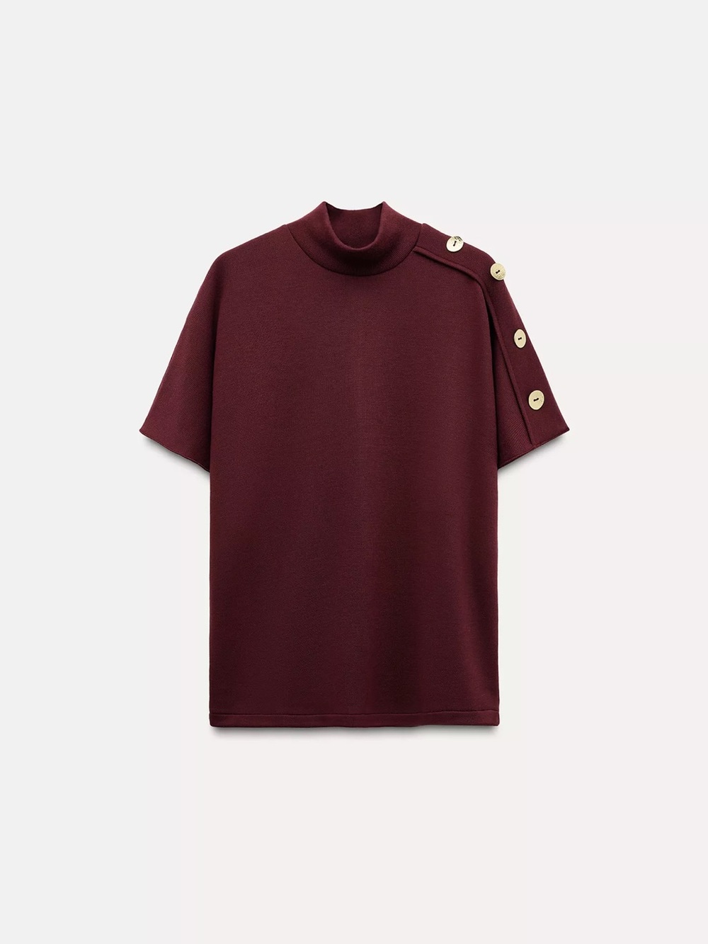 Zara Soft Buttoned Top Raspberry Burgundy Gold Button Shoulder Size Small